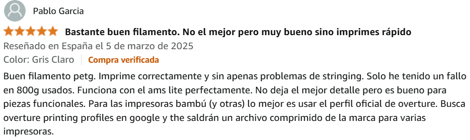 OVERTURE PETG comentario