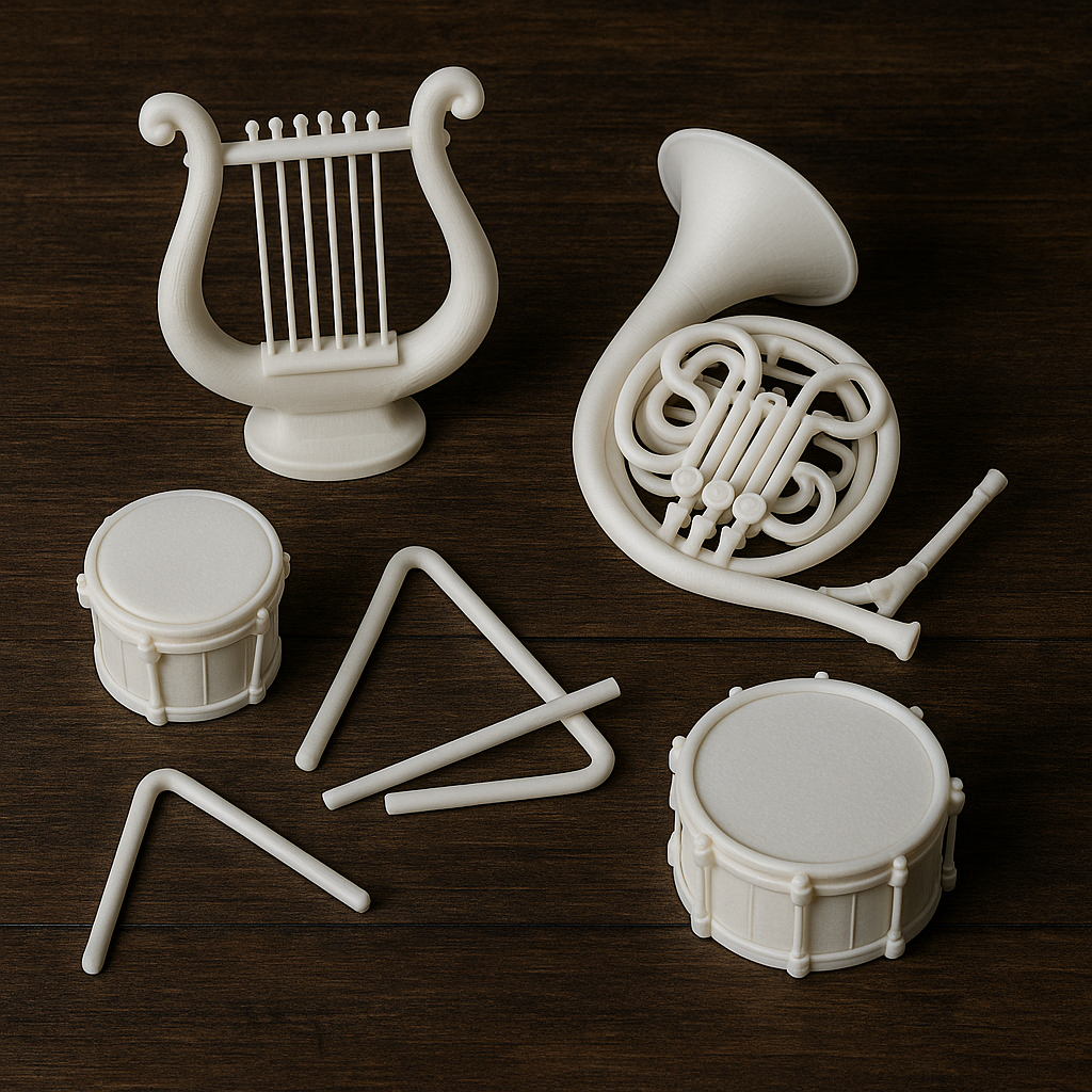 Piezas, componentes y accesorios musicales impresos en 3D