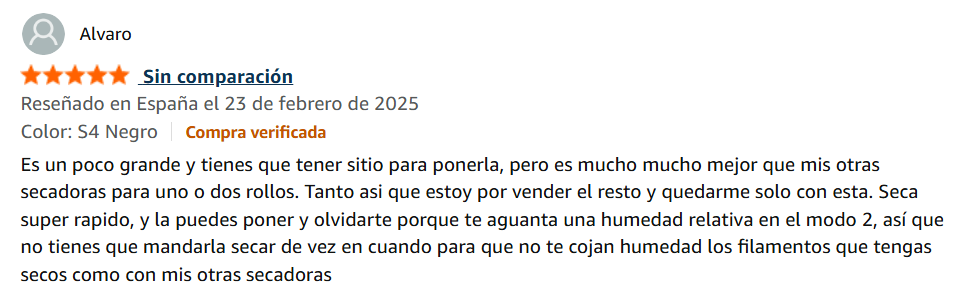 SUNLU Official Secador Filamento 3D S4 - comentario