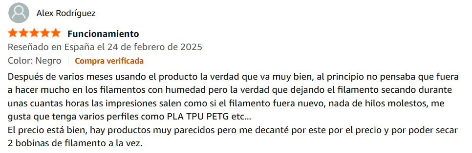 Sovol Caja Secadora de Filamento - comentario