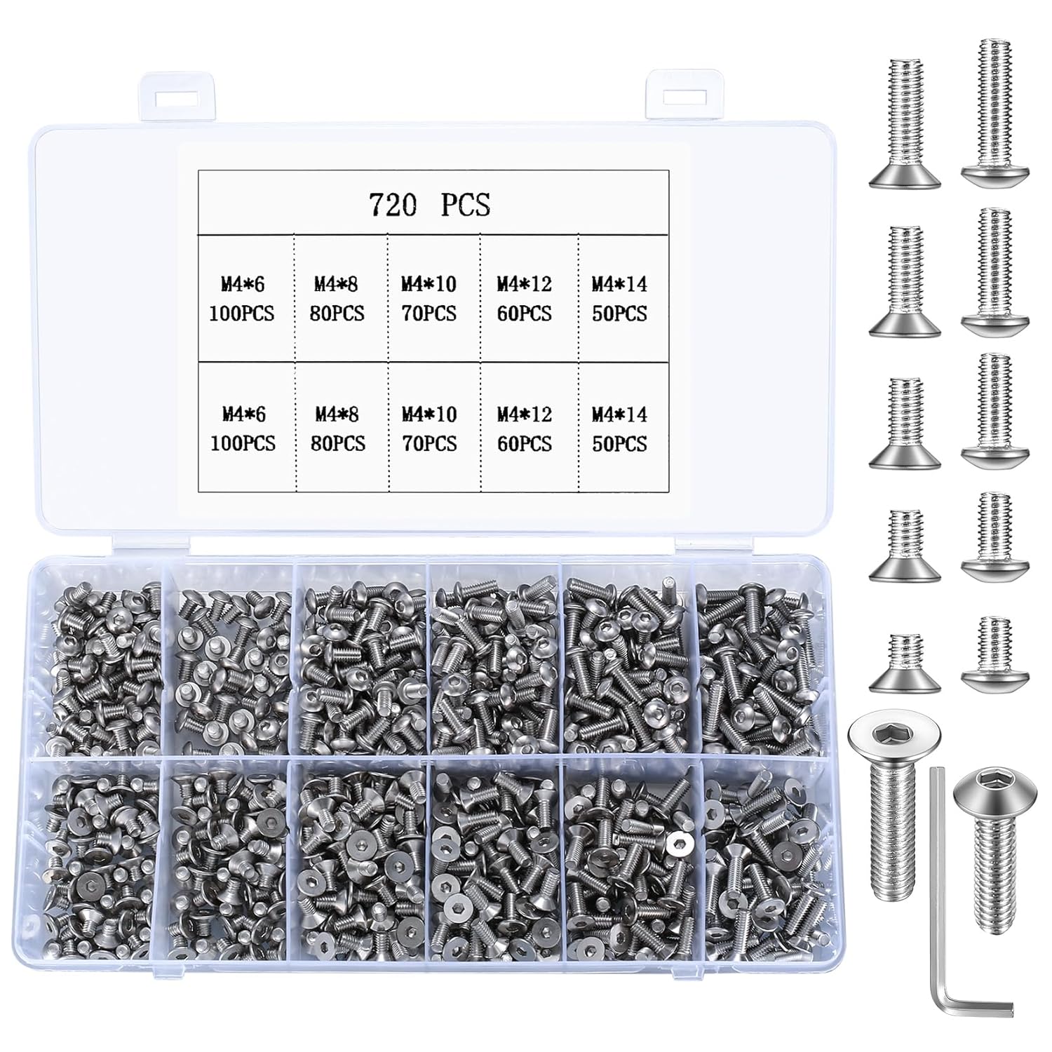 Juego de 720 Piezas Tornillos Hexagonales M4 en Acero Inoxidable