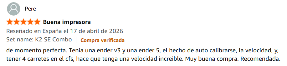 Creality Impresora 3D K2 Combo comentario