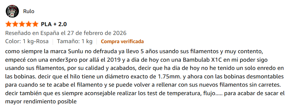 SUNLU comentario