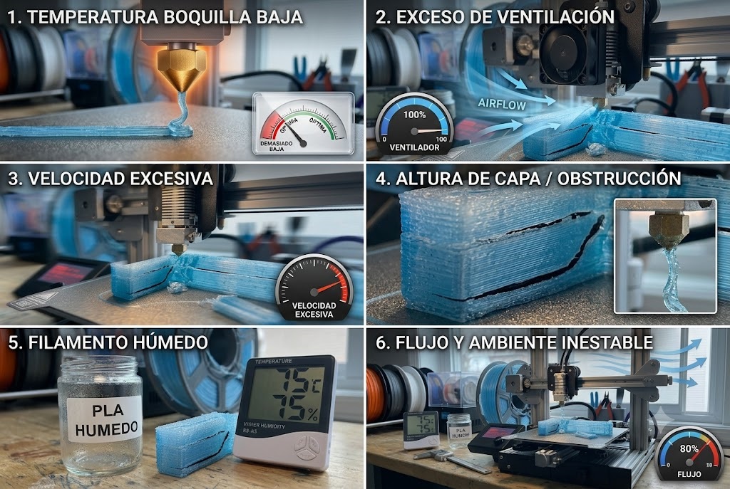 Principales causas de una mala adherencia entre capas.